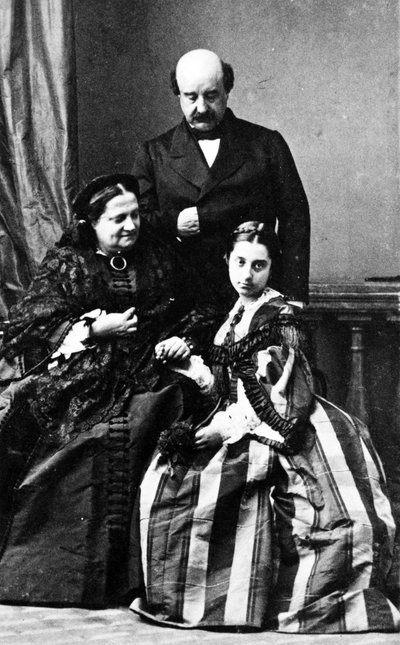 Maria Christina, Queen Regnant of Spain with her husband Agustin Fernando Muñoz and one of their daughters, c.1860 by European Photographer